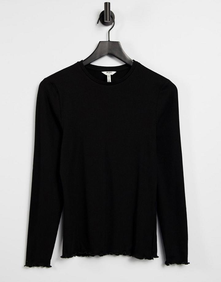 Object Long Sleeve Lettuce Hem Top In Black