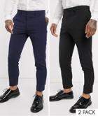 Asos Design 2 Pack Super Skinny Trousers In Black And Navy-multi