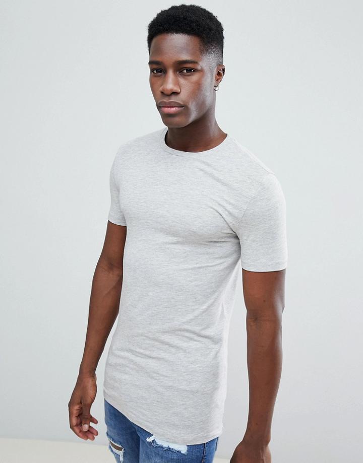 Asos Design Longline Muscle Fit Crew Neck T-shirt With Stretch In Gray - Gray