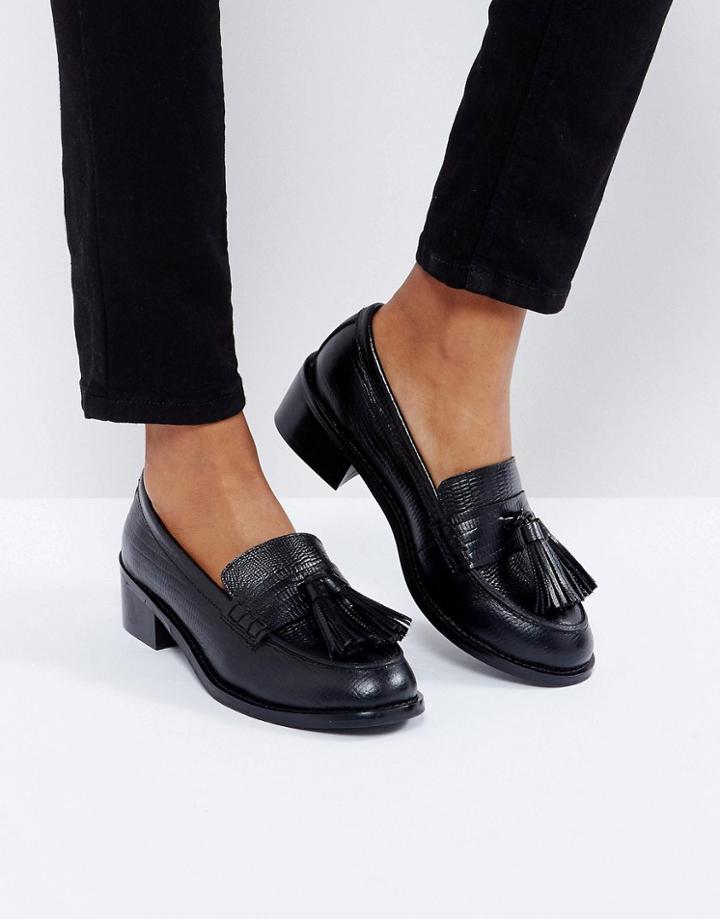 Park Lane Leather Kitten Heel Loafer - Black
