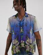 Asos Design Regular Fit Shirt In Sheer Organza Floral - Blue
