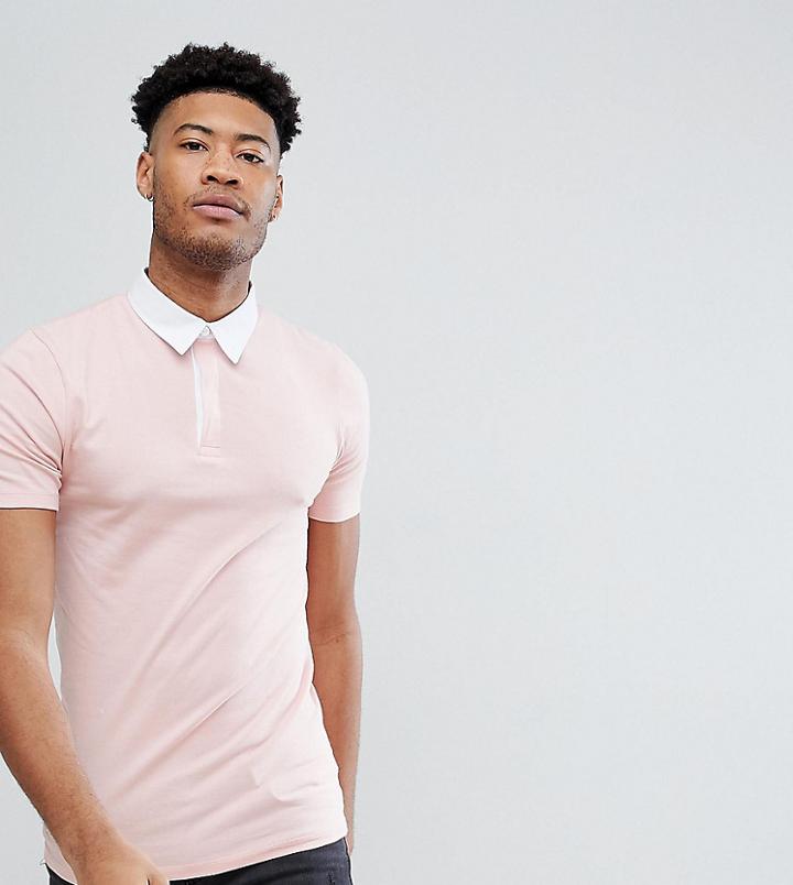 Asos Design Tall Muscle Rugby Polo Shirt In Pink - Pink