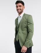 Asos Design Super Skinny Blazer In Olive Stretch Cotton-green