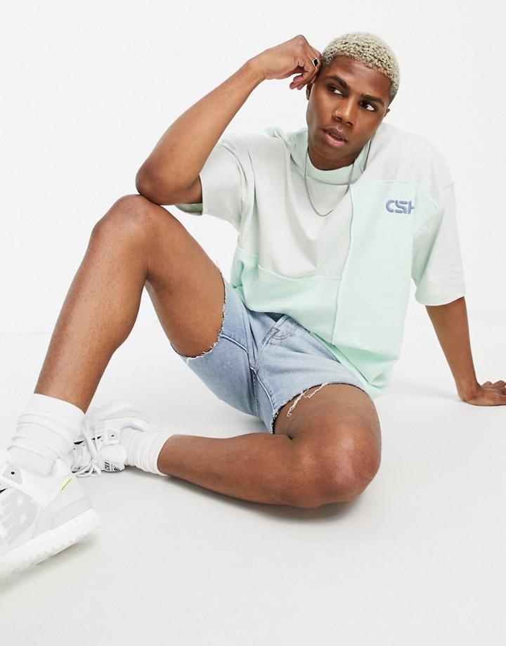 Asos Design Oversized Terrycloth T-shirt In Green Color Block-multi