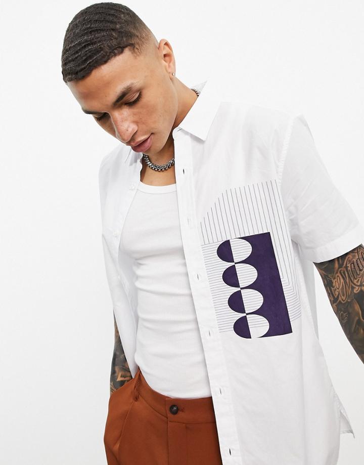 Topman Relaxed Shirt With Geo Placement Print In White