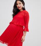 Asos Design Maternity Double Layer Pleated Mini Dress-red