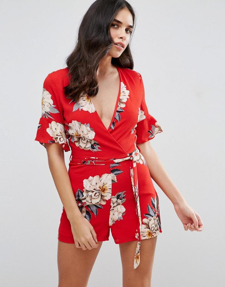 Parisian Floral Romper - Red