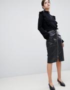 Gestuz Nadine Leather Pencil Midi Skirt With Zip Front - Black