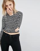 Dr Denim Crop High Neck Stripe Top - Multi