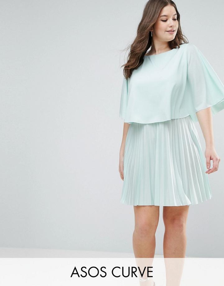 Asos Curve Kimono Cape Pleated Mini Dress - Green