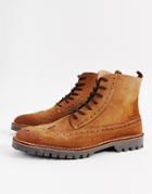 Selected Homme Suede Brogue Boot - Brown