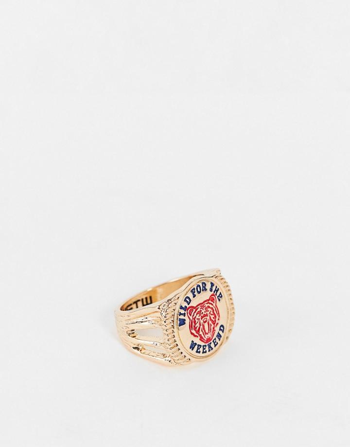 Wftw Collegic Bear Signet Ring In Gold