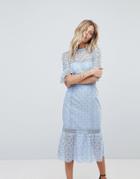 Forever New Tiered Dress With Fluted Sleeve - Blue
