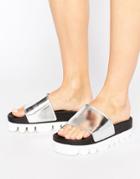 Sixtyseven Silver Flatform Slide Flat Sandals - Silver