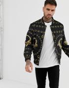 Hermano Bomber Jacket With Crocodile Print - Black