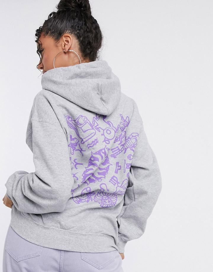 Hnr Ldn Oversized Hoodie In Signs Back Print-purple