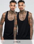 Asos Tank With Extreme Racer Back 2 Pack Save 15% - Black