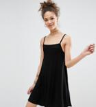 Asos Petite Mini Cami Swing Dress In Rib - Black
