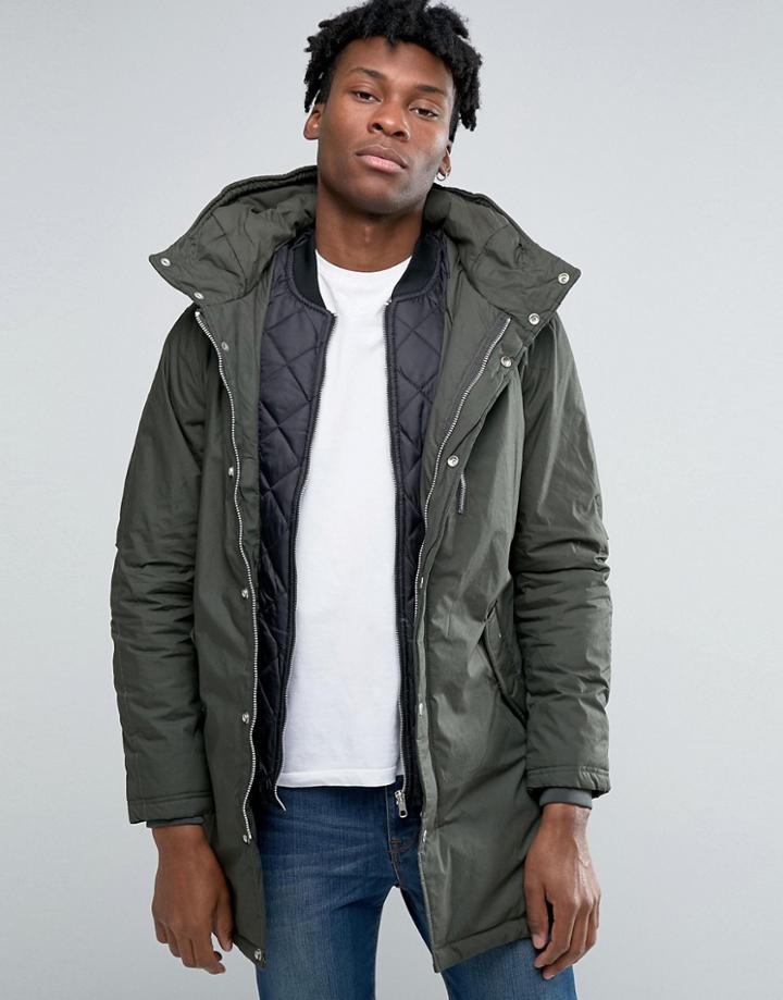 Pull & Bear Parka In Khaki - Green