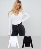 Asos Ultimate Top With Long Sleeve And V-neck 2 Pack - Multi