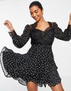 Asos Design Soft Mini Skater Dress In Polka Dot With Eyelash Lace Details-multi
