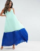 Asos Color Block Pleated Cami Maxi Dress - Multi
