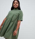 Asos Design Curve Mini Smock Dress With High Neck - Green
