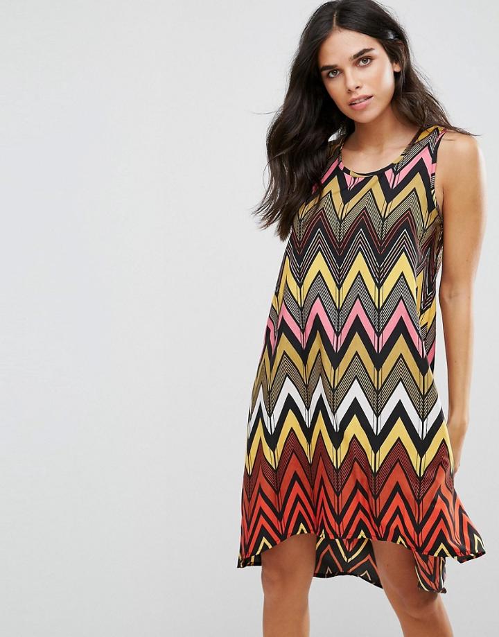 Brave Soul Seville Dip Hem Swing Dress In Chevron - Multi