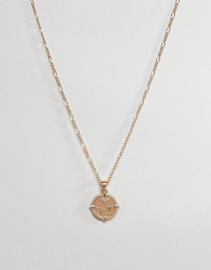 Asos Design Vintage Style Necklace With Roman Coin In Gold - Gold