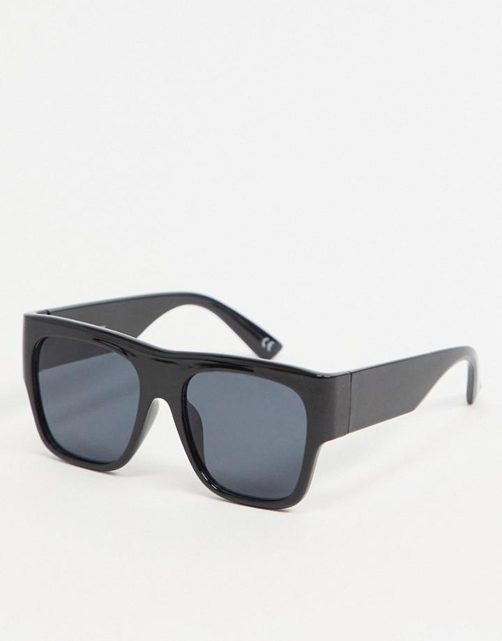 Asos Design 70's Square Sunglasses In Black Plastic With Smoke Black Lens