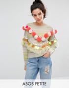 Asos Petite Sweater With Pom And Sequins - Multi