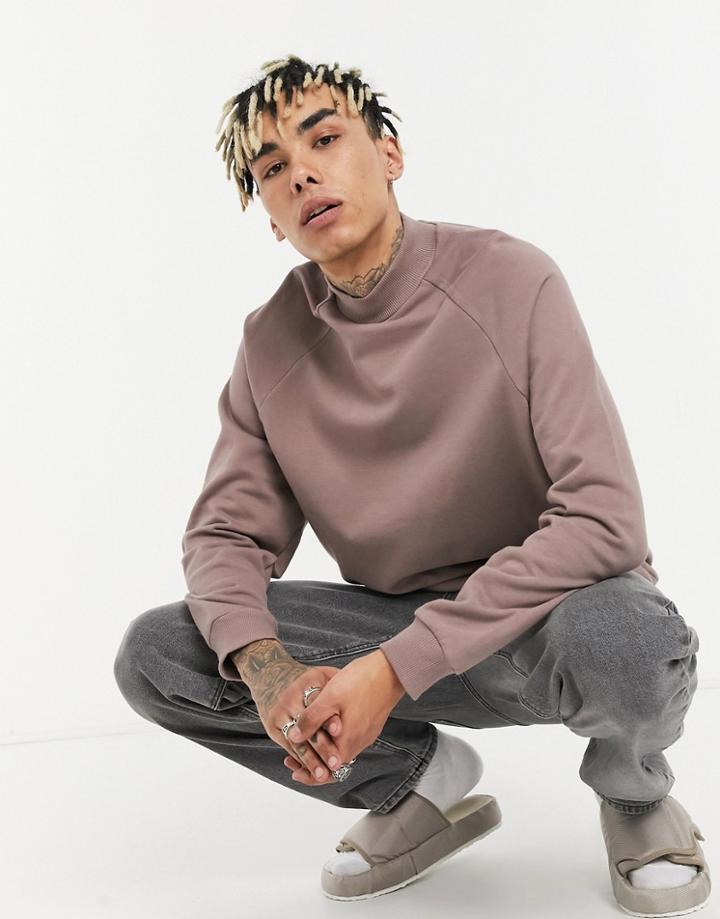 Asos Design Sweatshirt With Turtleneck And Raglan Sleeves In Brown
