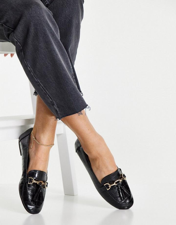 London Rebel Metal Trim Loafers In Black Croc