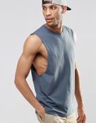 Asos Sleeveless T-shirt With Dropped Armhole In Grey - Brown