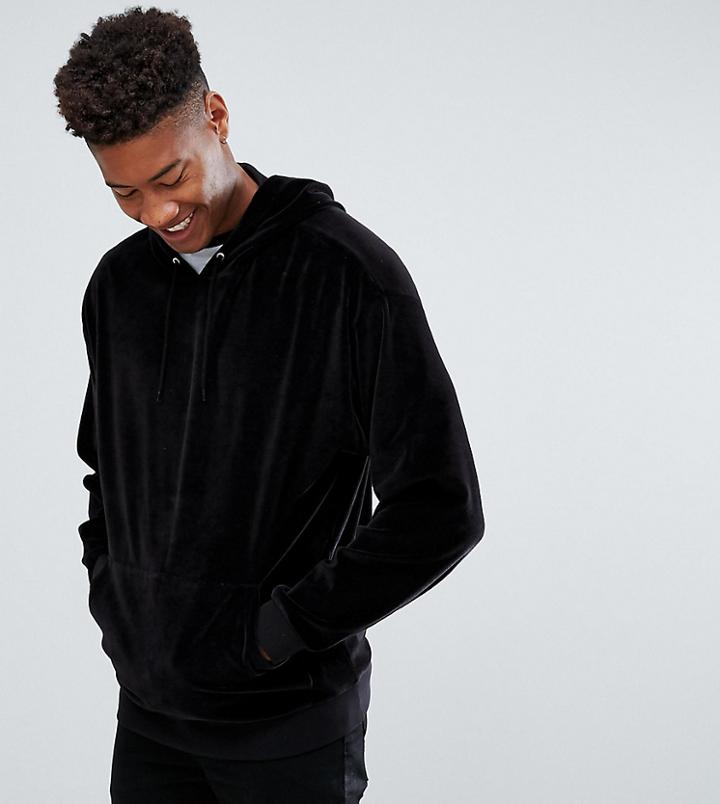 Asos Tall Oversized Hoodie In Velour - Black