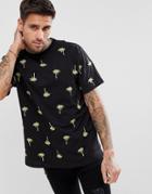 Boohooman T-shirt With Palm Tree Embroidery In Black - Black
