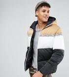 Asos Tall Puffer Jacket With Hood In Color Block - Multi