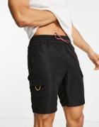 Asos Design Relaxed Fit Cargo Shorts With Contrast Trims-black