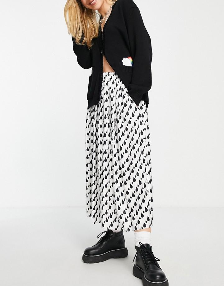 Love Moschino All-over Rain Pleated Midi Skirt In Black
