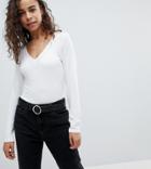 Asos Petite Ultimate Top With Long Sleeve And V-neck - White