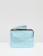 Asos Metallic Leather Coin Purse With Tassel - Blue