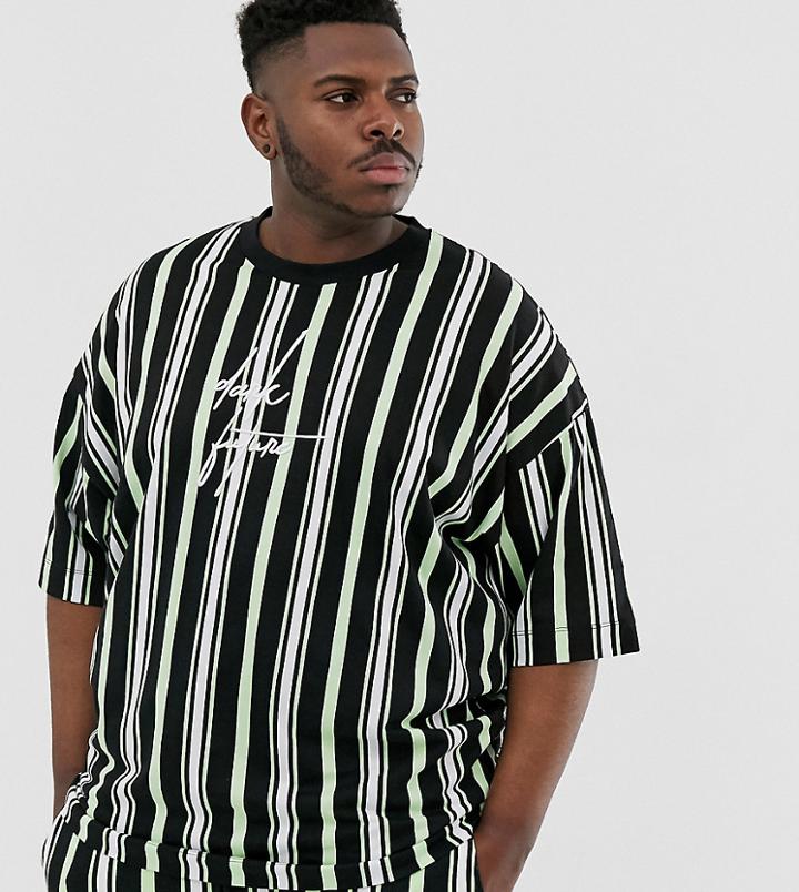 Asos Design Plus Two-piece Oversized Dark Future Striped T-shirt - Multi