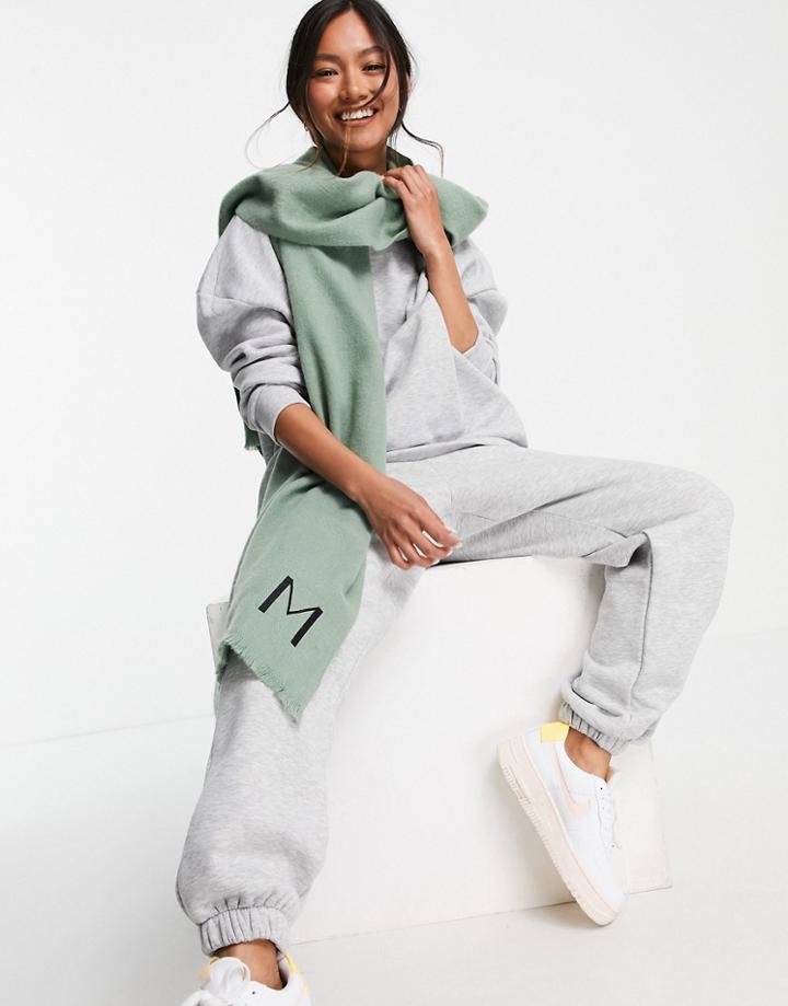 Asos Design Recycled Blend Personalized Scarf With M Initial In Sage-green