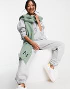 Asos Design Recycled Blend Personalized Scarf With M Initial In Sage-green