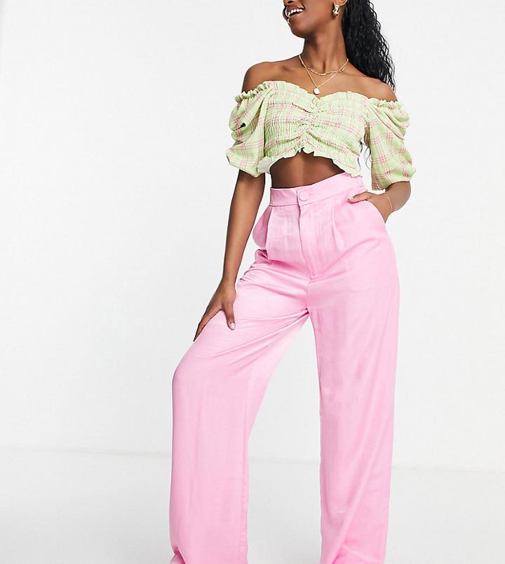 Stradivarius Satin Wide Leg Pants In Candy Pink