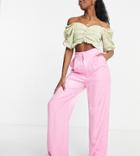 Stradivarius Satin Wide Leg Pants In Candy Pink