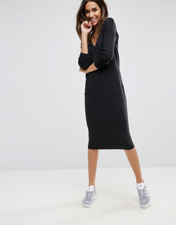 Asos Knitted Dress In Silk Blend - Gray