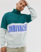 Asos Design Oversized Half Zip Sweatshirt With Color Block Logo-gray