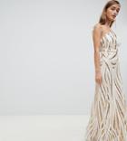 Tfnc Petite Patterned Sequin Bandeau Maxi Dress In Gold