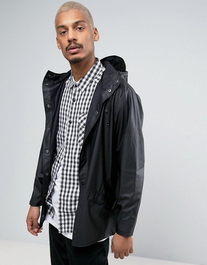 Rains Short Hooded Jacket Waterproof In Black - Black
